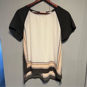 Elegant Ann Taylor Loft Gray and Cream Swiss Dots Square Women's Boxy Top Small